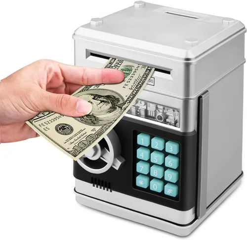 Vista 8 de Alcancía de caricatura Caja de seguridad electrónica con contraseña tipo cajero automático Para monedas, enrolla los billetes de forma automática