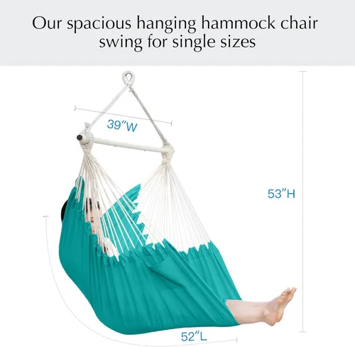 Vista 5 de PNAEUT Silla de Hamaca con Cuerda Colgante para Interiores y Exteriores para Dormitorio, Exterior, Patio (Azul Aqua)