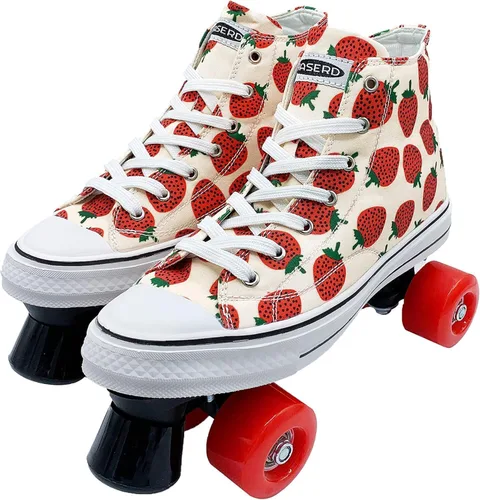 Vista 12 de Women's Roller Skates - Ladies Canvas Roller Skates for Women Fruit Pattern Theme Design - Four Wheel High Top Sneaker Style (Grape, 9.5#)