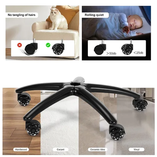 Vista 5 de Frassie Reemplazo de base de silla de oficina y de juego de 28 pulgadas de metal con 5 ruedas, base de silla para escritorio de computadora con Negro