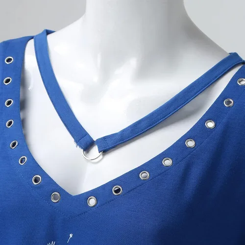 Vista 3 de Blusa casual de verano para mujer, cuello en V, media manga, blusa casual de verano al aire libre para mujer, camisetas y blusas sin mangas
