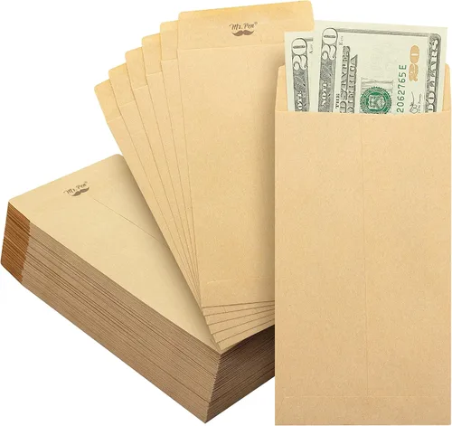 Vista 25 de Mr. Pen - Sobres de dinero para efectivo, 6.5 x 3.5 pulgadas, paquete de 100 unidades, papel kraft Sobres de efectivo autoadhesivos a granel