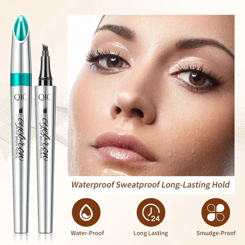 Vista 3 de QIC Lápiz de cejas de 4 puntas, bolígrafo microblading impermeable de larga duración con aplicador de punta de microhorquilla mejorado para cejas