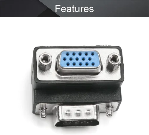 Vista 3 de Fielect DB15 VGA cambiador de género de 15 pines hembra a macho de 3 filas de ángulo recto Mini cambiador de género adaptador conector para 15pin