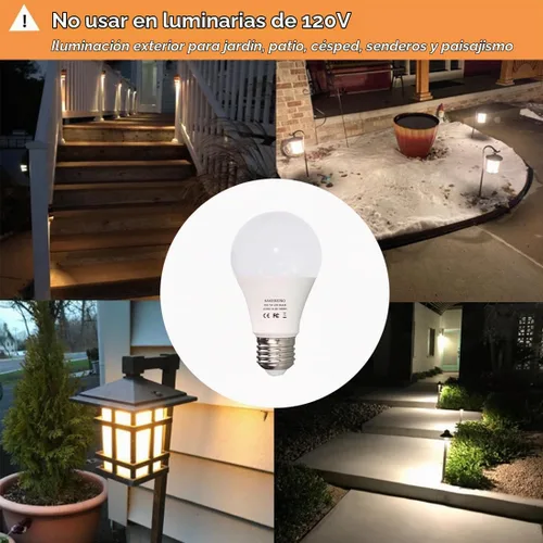 Vista 4 de Bombilla LED de 12 V, 7 W, 630 lúmenes, CA/CC, 10-30 voltios, base E26 de bajo voltaje (2700 K blanco cálido) equivalente a bombillas A19 de 40-60