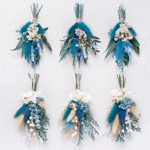 Vista 13 de Mini Ramillete de Flores Secas (Juego de 6) para Decoraciones Artesanales Hechas a Mano y Ojales para Padrinos y Novios. (Burdeos)