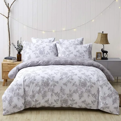 Vista 15 de FADFAY Juego de sábanas bajeras de tamaño individual color gris con estampado floral blanco con bolsillo profundo, súper suaves, de fácil cuidado