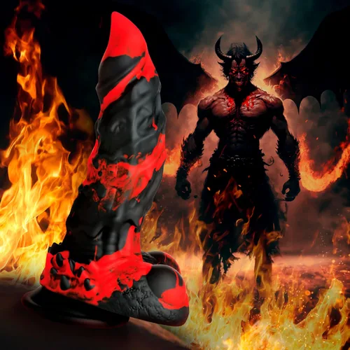 Vista 8 de CREATURE COCKS Consolador monstruo Fire Demon para hombres, mujeres y parejas. Firme y flexible, base de succión fuerte, consolador de fantasía