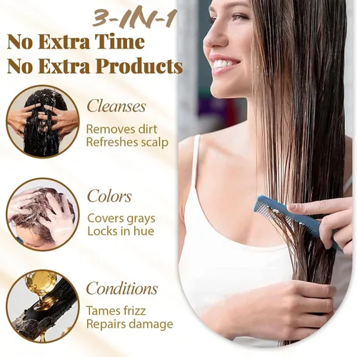 Vista 3 de Natural Black Hair Dye Shampoo 3 in 1 for Gray Hair, Instant & Long-lasting Natural Hair Color Shampoo for Women & Men, Root Touch Up, Champu