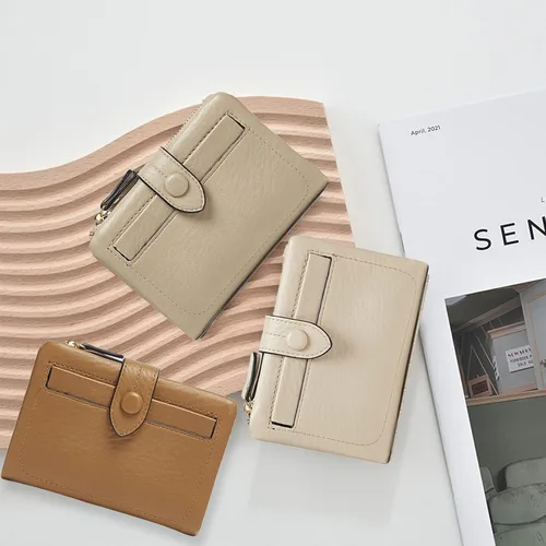 Vista 7 de Monedero para mujer, cartera de piel sintética, monedero para cambio, monedero, Albaricoque