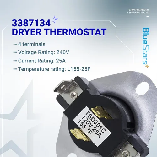 Vista 4 de BlueStars 3387134 Termostato de ciclismo Paquete de 2 fusible térmico 3392519 para secadora 3977393 Interruptor de corte térmico 3977767 Kit