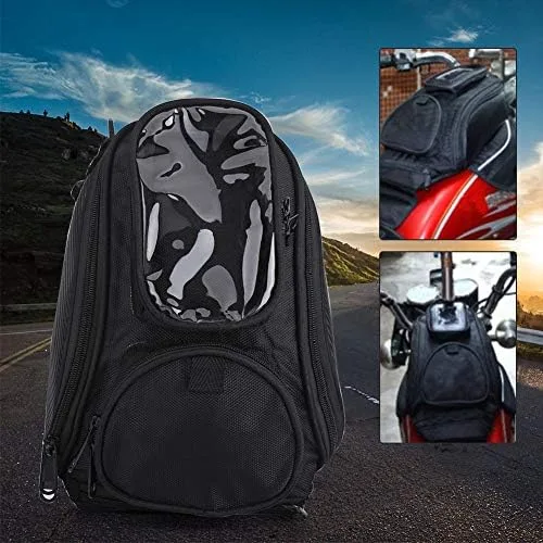 Vista 3 de Aramox Bolsa de tanque de motocicleta, bolsa magnética universal, bolsa de sillín de motocicleta con correa