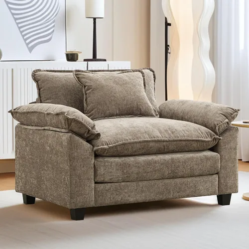 Vista 63 de URRED - Sofá seccional modular tipo nube, cómodo sofá cama de chenilla moderna con asientos profundos y otomán/almohadas para sala de estar