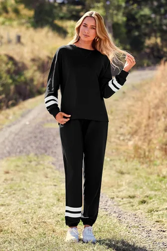 Vista 101 de Prettygarden - Conjunto de pijama de dos piezas para mujer, diseño de teñido anudado, sudadera informal de manga larga con pantalones largos, ropa