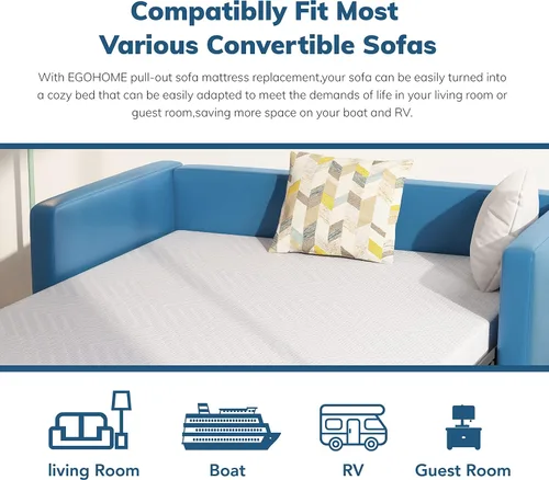 Vista 5 de EGOHOME - Colchón de repuesto de espuma viscoelástica Queen de 4.5 pulgadas para sofá cama convertible y sofá-cama, colchón de gel refrescante de té