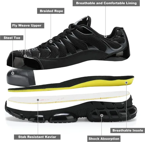 Vista 6 de Steel Toe Shoes for Men Indestructible Work Shoes Lightweight Steel Toe Sneakers Non Slip Safety Shoes Puncture Proof Composite Toe Shoes