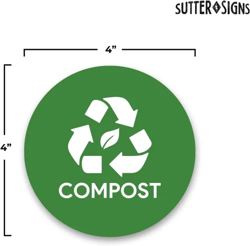 Vista 2 de Sutter Signs Paquete de 3 calcomanías de abono para bote de basura, etiquetas de gestión de residuos resistentes a la intemperie de 4 pulgadas