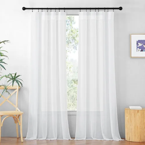 Vista 18 de RYB HOME Cortinas traslúcidas grises – Cortinas semitransparentes mezcladas de lino para privacidad, cortinas de ventana, reducción de luz para sala