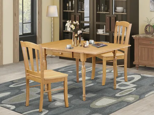 Vista 4 de East West Furniture MZDL3-OAK-W - Juego de mesa de cocina de 3 piezas para espacios pequeños que contiene una mesa de comedor rectangular con gotas