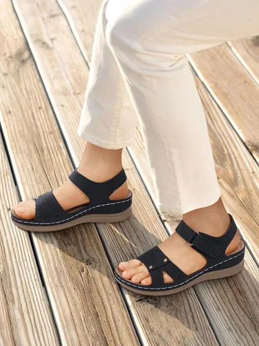 Vista 3 de Sandalias planas de SHIBEVER para mujer elegantes: Sandalias planas cómodas para mujer con punta abierta, correa al tobillo, zapatos de caminar