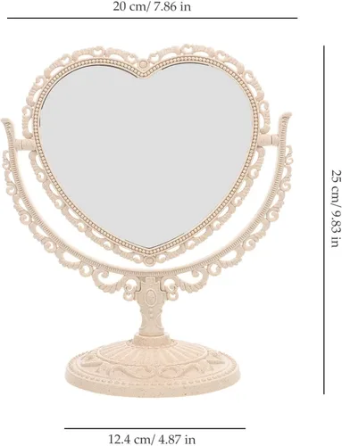 Vista 2 de Lurrose - Espejo de tocador con forma de corazón, espejo de maquillaje de doble cara con espejo de mesa de 360 grados con soporte para baño