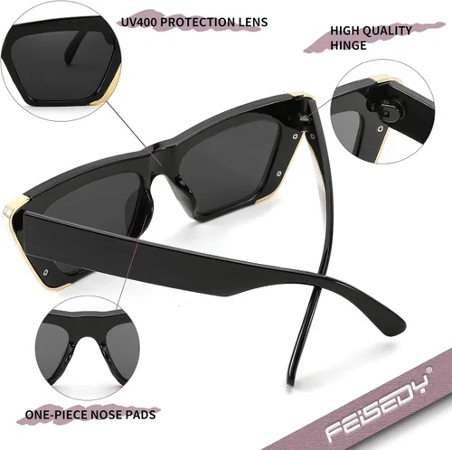 Vista 7 de FEISEDY Gafas de sol cuadradas retro con ojo de gato para mujer, gafas de sol vintage de moda con ojo de gato B2966