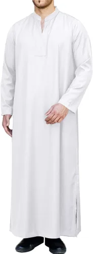 Vista 2 de LVCBL Kaftan Thobe - Bata musulmana grande y alta para hombre, de manga larga, caftán Blanco
