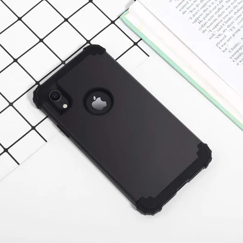 Vista 2 de IDweel Funda para iPhone XR, funda para iPhone XR con protector de pantalla de vidrio templado, 3 en 1, a prueba de golpes, delgada, híbrida, Negro