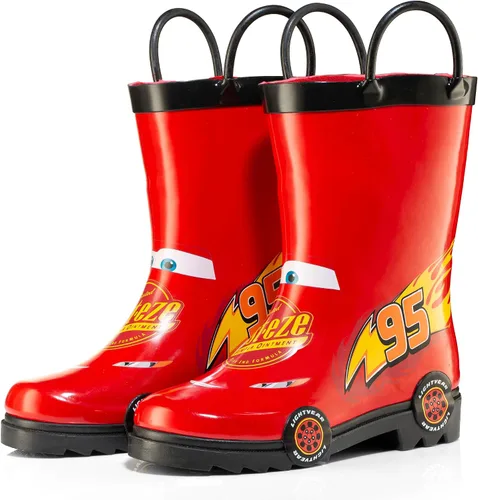 Vista 2 de Disney Cars Lightning McQueen Rust-eze Boys' Red Waterproof Easy-On Rubber Rain Boots