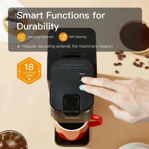 Vista 8 de Tastyle Mini Single Serve Hot and Iced Coffee Maker for K Cup and Ground Negro clásico