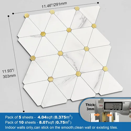Vista 5 de MOFIT - Azulejo de pared en muro para cocina, azulejos autoadhesivos para pared de baño, impermeables, paneles de mosaico 3D de metal y mármol