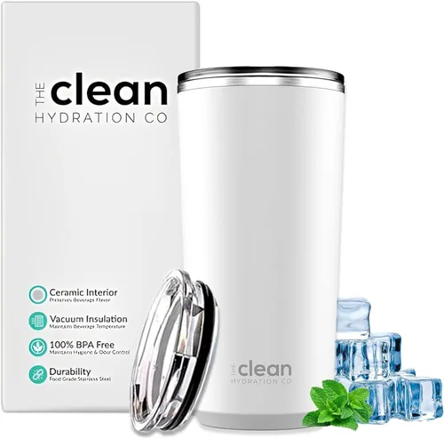 Vista 11 de THE CLEAN HYDRATION CO. Vaso aislado con revestimiento de cerámica de 20 onzas, tapa a prueba de derrames, aislado al vacío, mantiene el sabor