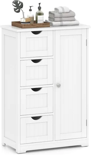 Vista 13 de Giantex Gabinete de Almacenamiento de Baño con Cajones - Organizador de Almacenamiento de 4 Cajones con Armario, Estante Ajustable, Dispositivo