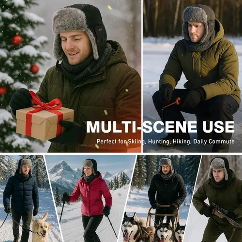 Vista 13 de Comhats Gran XL Trapper Trooper Caza Cálido Oído Solapa Rusia Ushanka Invierno Esquí Clima Frío Bombardero Sombreros para Hombres