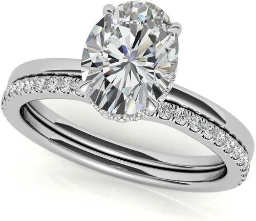 Vista 6 de Anillo de compromiso de 4 puntas de diamante de talla excelente ovalada con certificación IGI de 1, 2, 3 quilates, con cuello de diamante natural