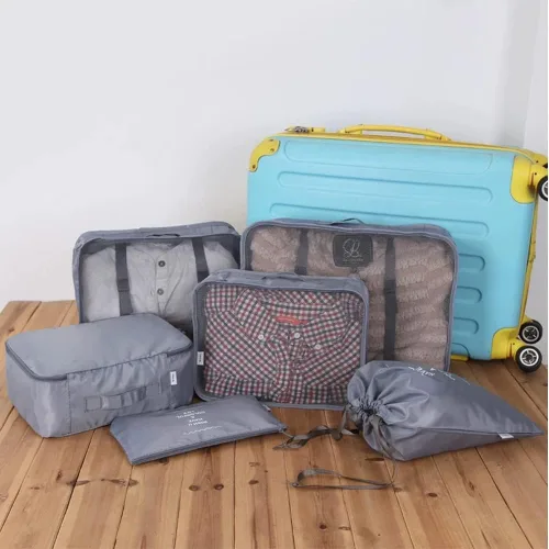 Vista 6 de Fxkoolr Juego de 6 cubos de embalaje, organizadores de equipaje para viajes (gris)