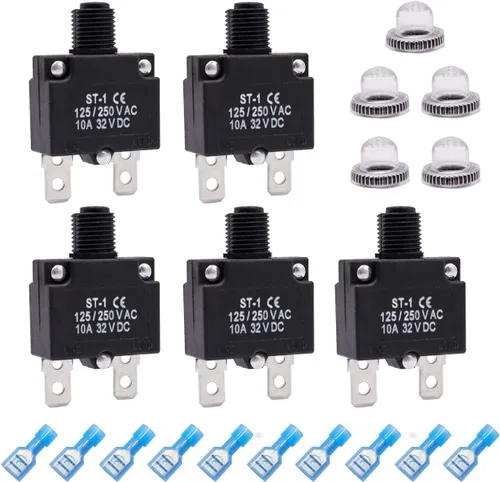 Vista 7 de mxuteuk 5 interruptores automáticos de 3 amperios con botón de reinicio manual de 125/250 V CA 32 V CC, interruptor protector de sobrecarga