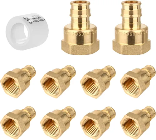 Vista 7 de Paquete de 5 YVSKM) 1/2" PEX-A Expansión × 1/2" Hembra NPT codo NPT, conexión roscada de flujo completo de latón sin plomo, certificado ASTM F1960