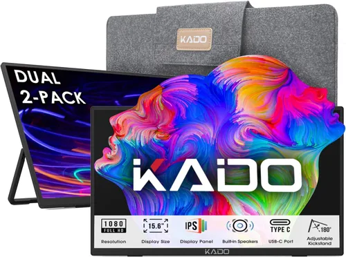 Vista 12 de Kado Paquete de 2 monitores ultrafinos para laptop de 15.6 pulgadas 1080p