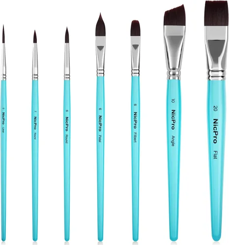 Vista 8 de Nicpro Juego de 7 pinceles de pintura facial, pinceles estéticos pastel