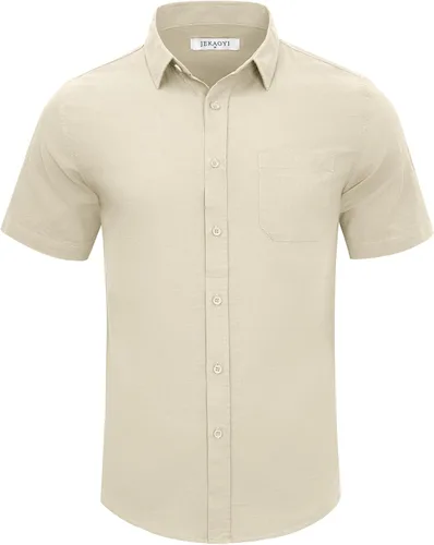 Vista 4 de JEKAOYI Mens Casual Linen Button Down Short Sleeve Shirts Beach Summer Spread Collar Pocket Tops