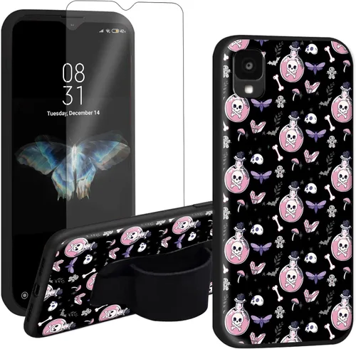 Vista 8 de Funda para Alcatel TCL 30 Z 2022 con soporte para el dedo y protector de pantalla, correa de mano elástica, soporte de agarre a prueba de golpes