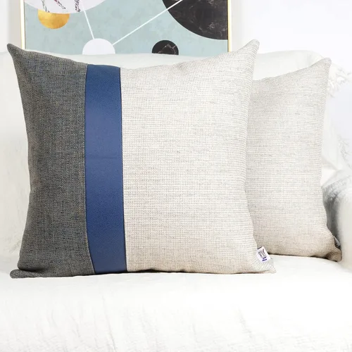 Vista 9 de Juego de 2 fundas de almohada decorativas de retazos para sofá, funda de cojín cuadrada de piel sintética para sofá, dormitorio, sala de estar, 18 x