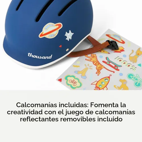 Vista 3 de Casco para niños Thousand – Paquete de calcomanías reflectantes gratis para personalizar, hebilla magnética sin pellizco, certificado de seguridad