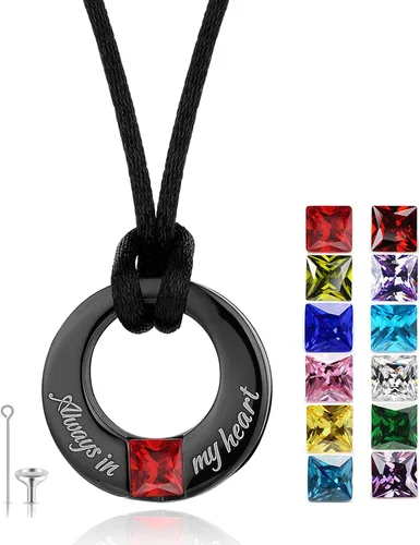 Vista 12 de YOUFENG Collares de urna de piedras natales para cenizas, urna redonda de cremación colgante para cenizas humanas, recuerdo conmemorativo, medallón