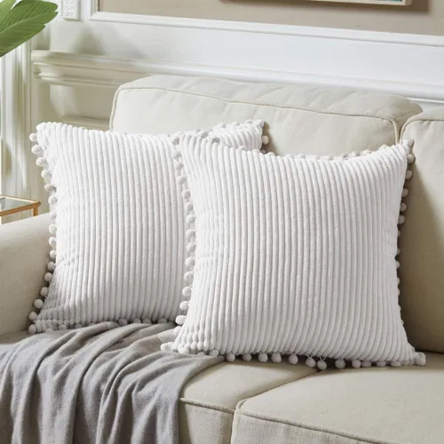 Vista 41 de Fancy Homi Juego de 2 fundas de almohada decorativas negras de 12 x 12 pulgadas con pompones para sofá y cama, decoración moderna de estilo bohemio