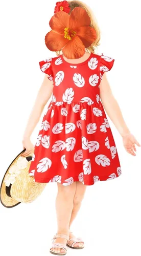 Vista 7 de SHELOVESIT Vestido Lilo de princesa roja para niñas, disfraz hawaiano de cumpleaños, fiesta de Halloween, cosplay