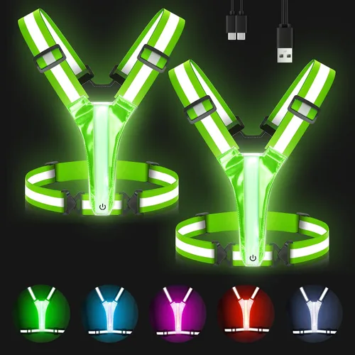 Vista 9 de Zacro LED Reflective Vest Running Gear, 5 Lights Colors High Visibility Reflective Running Gear Rechargeable Light Up Running Vest for Walking