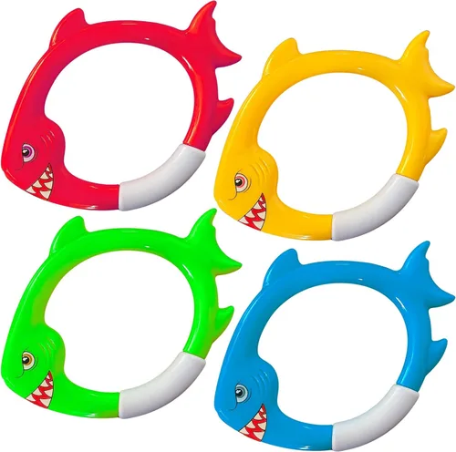 Vista 7 de Haktoys Anillos de buceo de tiburón, juguetes de buceo para niños, juguetes de entrenamiento de natación para niños y niñas, juegos de piscina