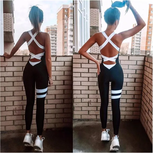 Vista 4 de QWERBAM Mujer Yoga Gym Sportswear Una Pieza Sin Espalda Sexy Chándal Entrenamiento Slim Mono con Almohadilla (Color Rosa, Talla M M)